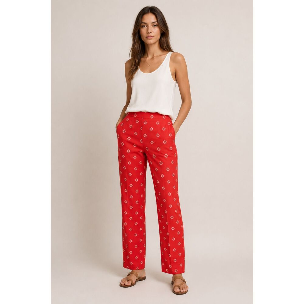 Sigrid Olsen Silk Ramie Pants 16 Coral Pink Embroidered Straight Leg Lined
